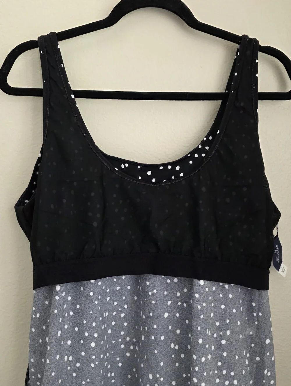 Swimsuits For All Women's Side Tie Blouson Tankini Top Polka Dot 16 NWOT